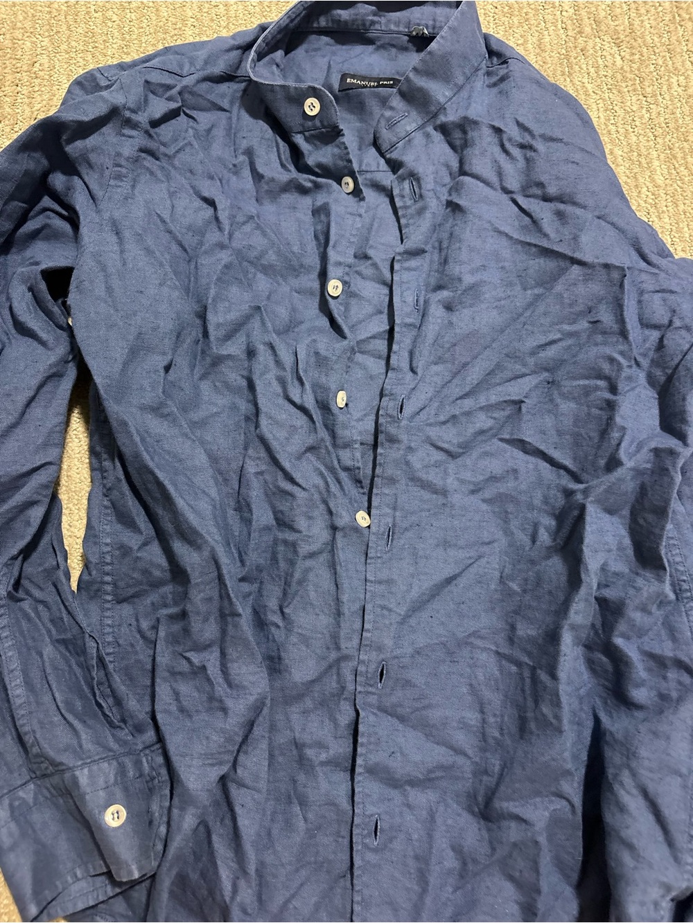 Blue Button-Up Shirt Emmanuel pris Italy boys men’s size 14 Xs French collar